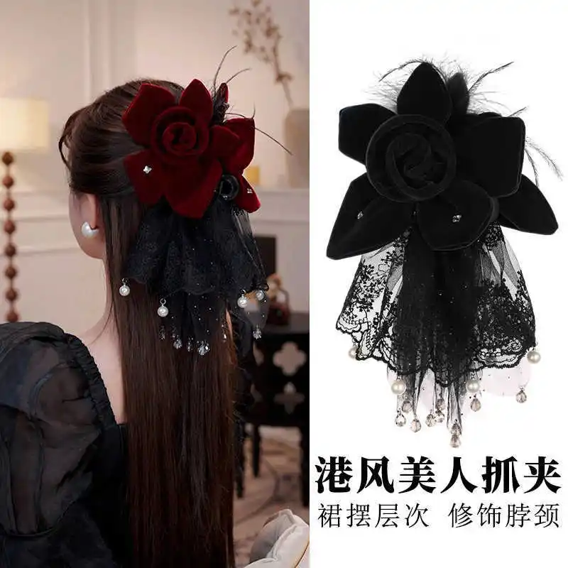 

Fashion Lace Hair Clip Trend Hairpins Velvet Flower Pearl Tassel Barrette Headband For Women Girl Korea Trend Hair Accessories