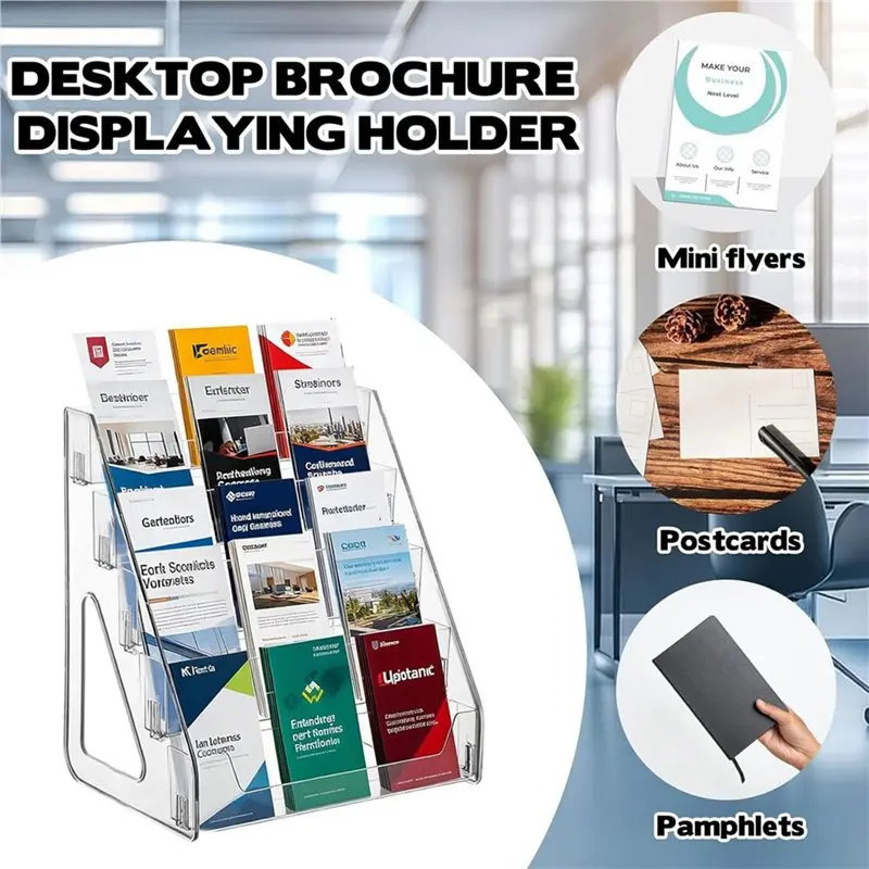 DT19 2X 5-Tier Acrylic Brochure Stand, Clear Leaflet & Flyer Display Holder for 1/3 A4 Size, Office Literature Organizer
