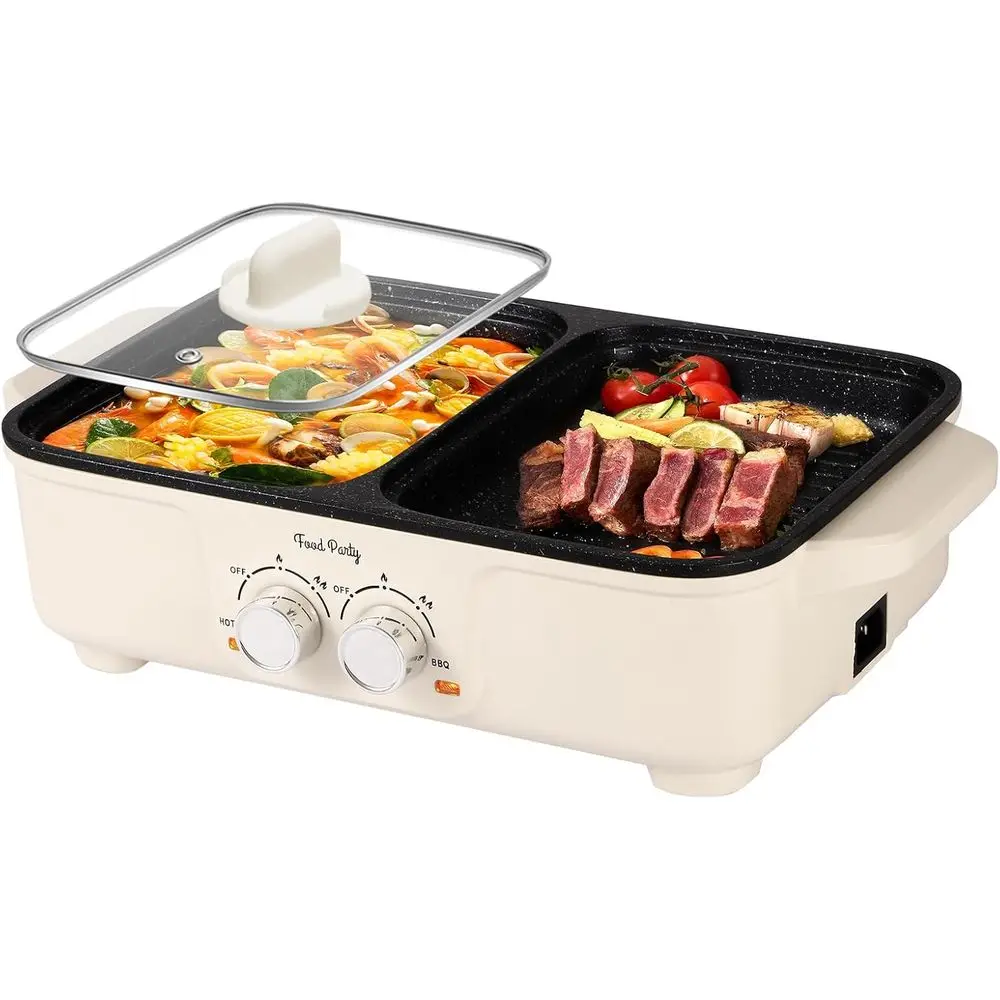 

Hot Pot Electric Grill 2 in 1 Korean BBQ Grill Indoor SmokelHotpot Pot Electric Cooker Sahabhabu Pot Non Stick (Small)