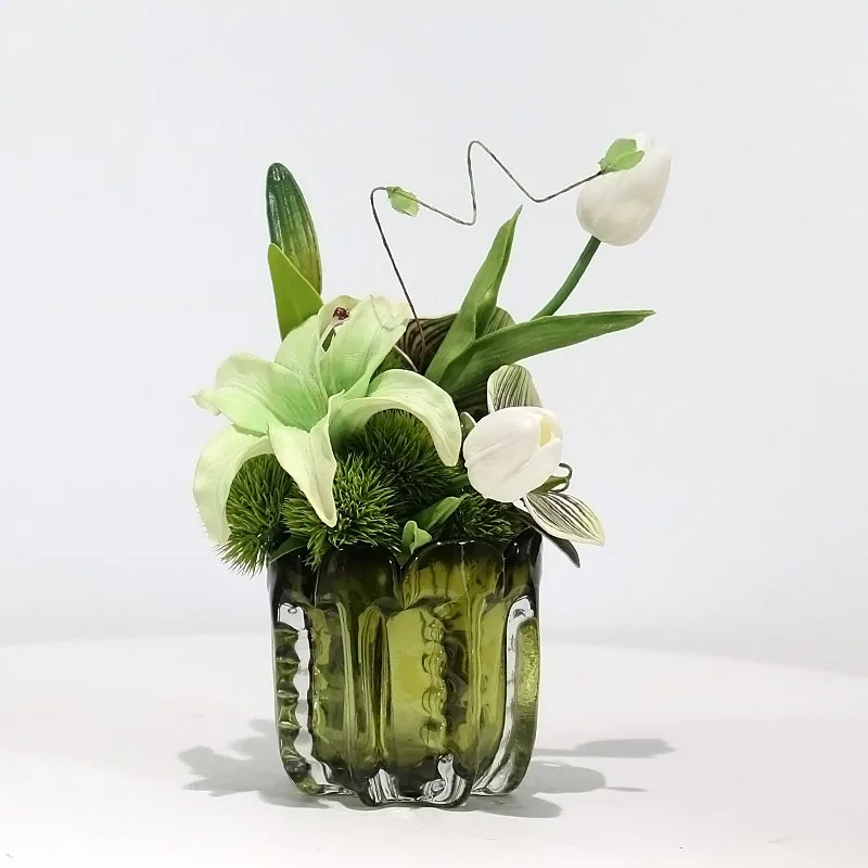 Modern light luxury amber glass small vase flower arrangement living room coffee table negotiation table small table flower soft