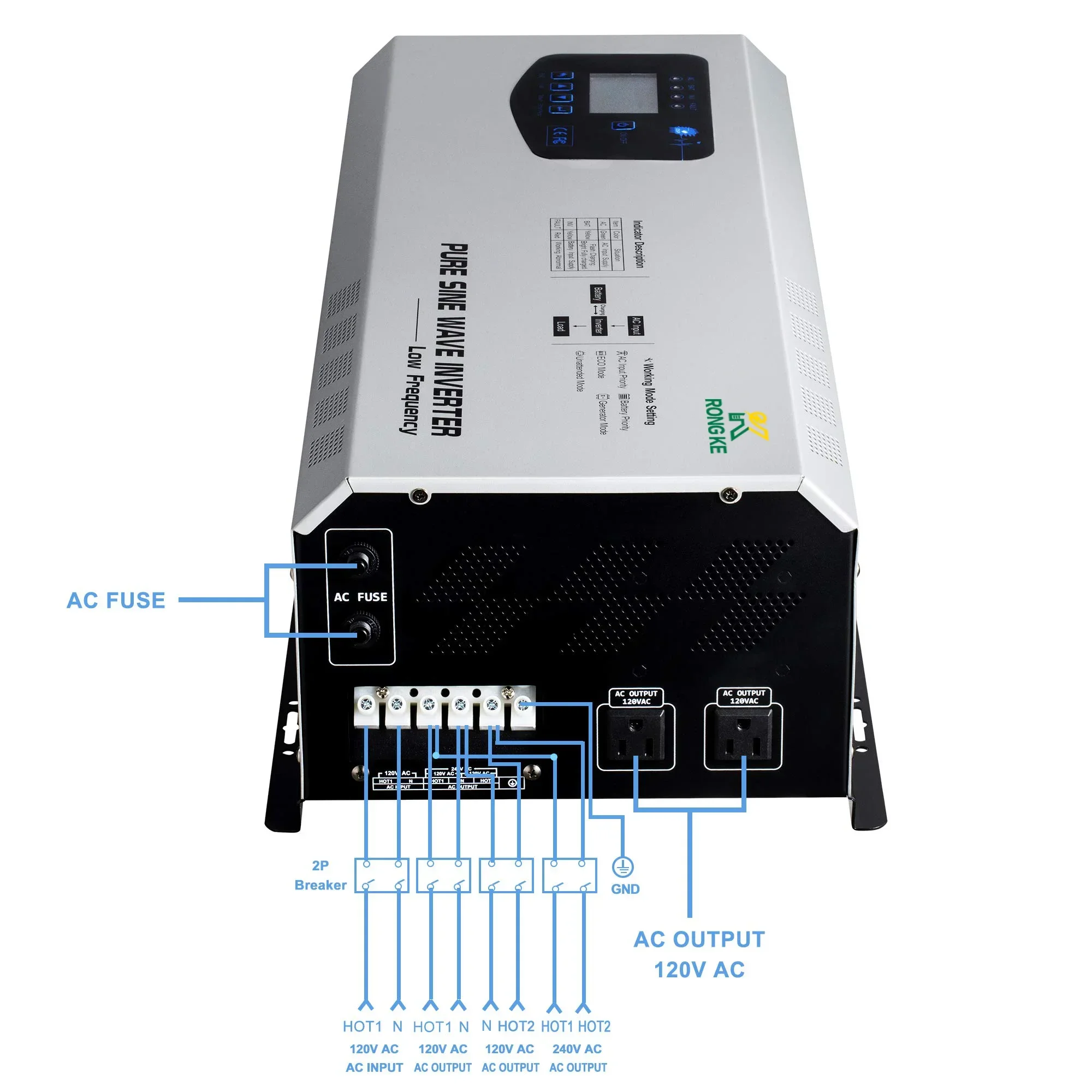 

6000W Peak 18000W Pure sine Wave Inverter, 24VDC to 120V 240V Split Phase Output, with ac Battery Charger