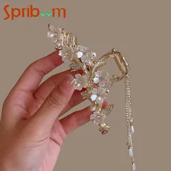 Pinza de pelo con borla de flor de perla para mujer, Clip de tiburón grande, horquilla coreana para niñas, accesorios para el cabello de moda