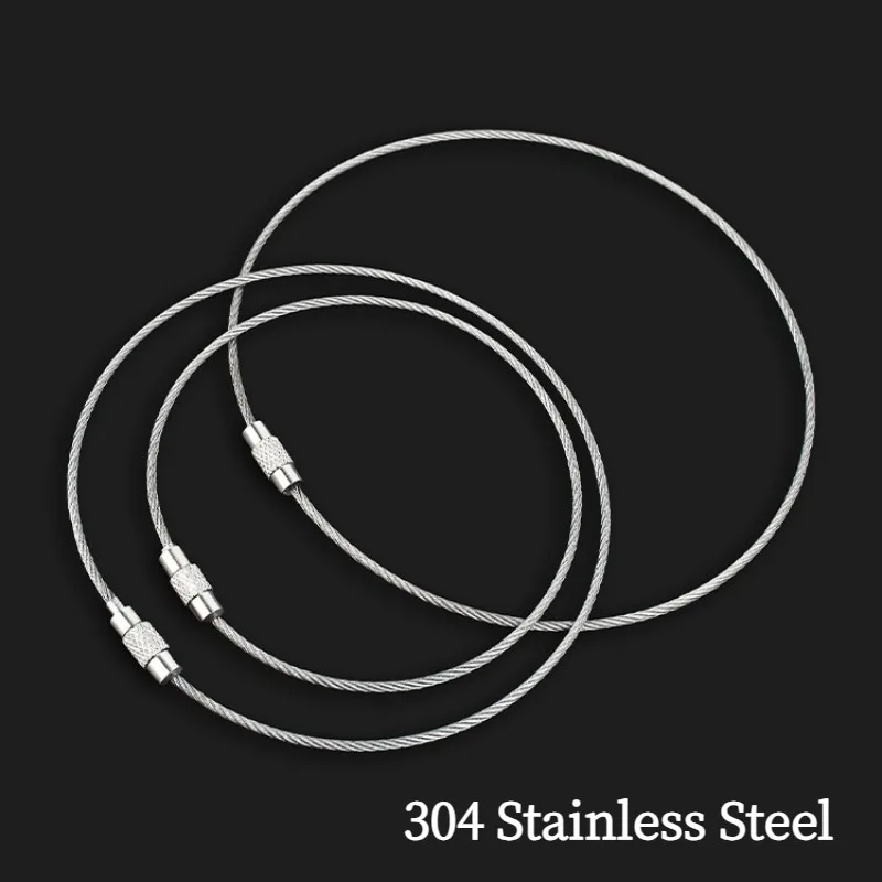 Wire Keychain Rope Carabiner Camp Equipment Stainless Steel Wire Cable Loop Screw  Ring Keyring Buckle