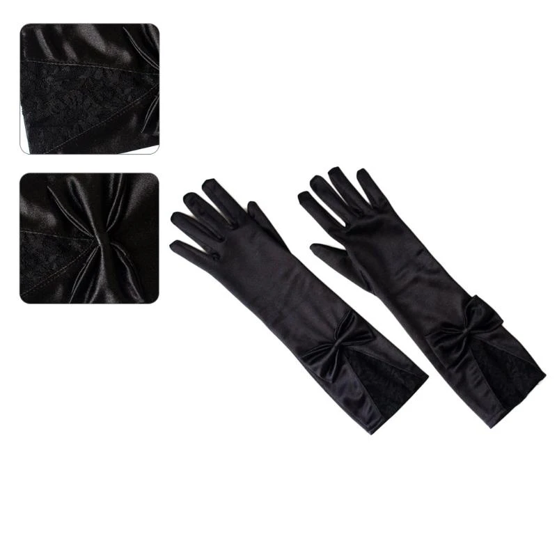 Q5WE Princess Elegant Satin Black Long Gloves Dinner Party Pageant Costume