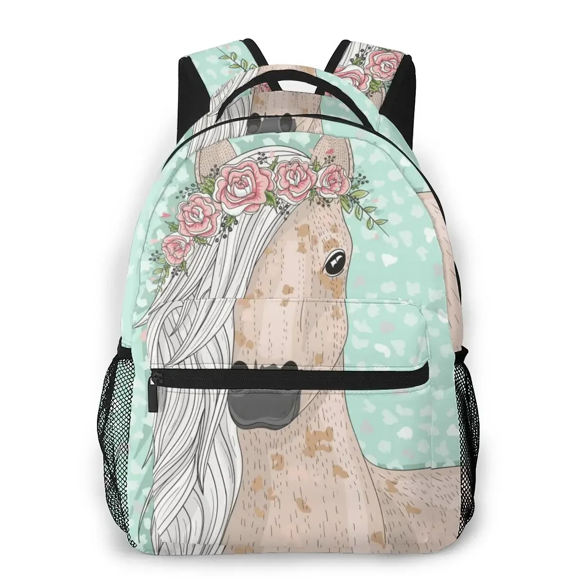 

Cute Horse With Flowers Fairytale Background Casual Daypack Travel School Bag with Pockets for Women College