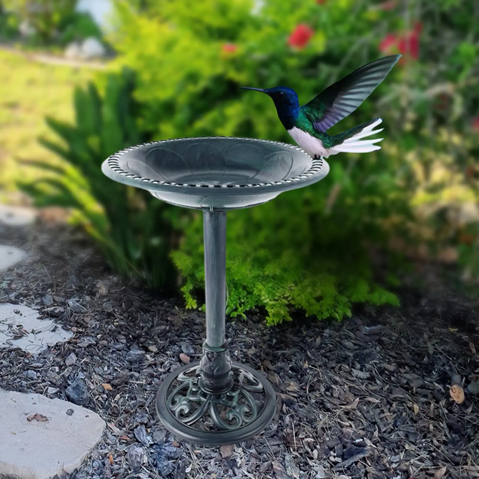 Birdbath w antycznym stylu wzór kwiatowy stojąca dekoracja rustykalny ogrodowa oczko wodne dla ogrodowa Yard podwórko Patio