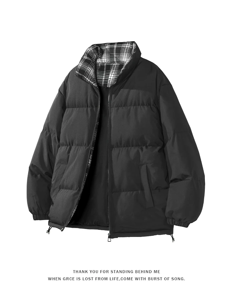 

Trendy Plaid Thiened Cotton Jaet for Men Stand Collar Loose Fit Casual Sle Teenagers Outerwear Polyester Fiber Fill