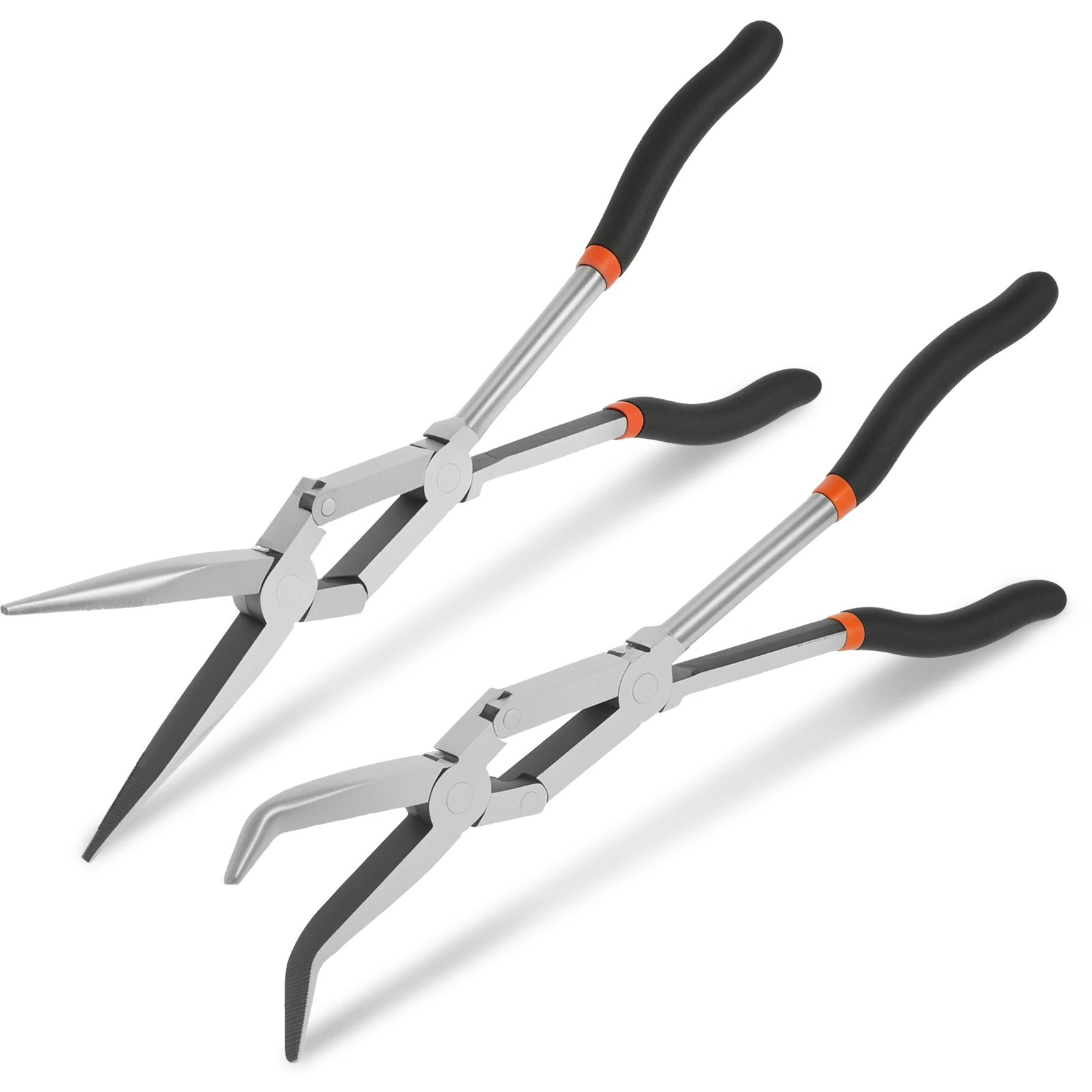 

2Pcs Long Reach Needle Nose Pliers Set 13inch High Carbon Steel Long Nose and Bent Nose Pliers for Wire Bending Mechanics