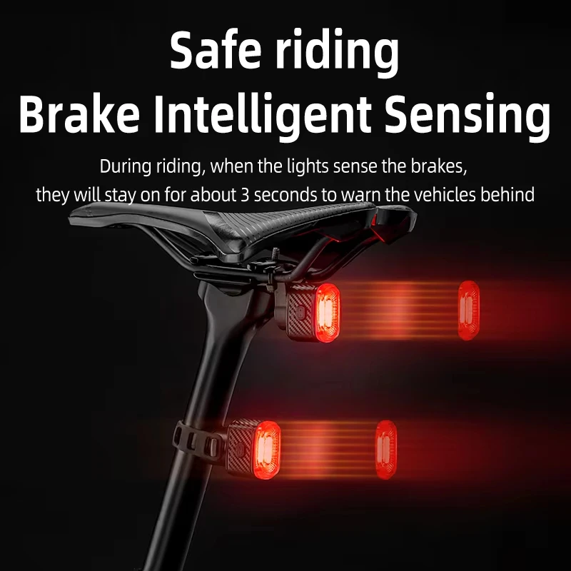 1pc Smart Bicycle Brake Light IPx6 Taillight Type-C Bike Tail Rear Light Auto Stop LED Riding Warning Safety Cycling Light