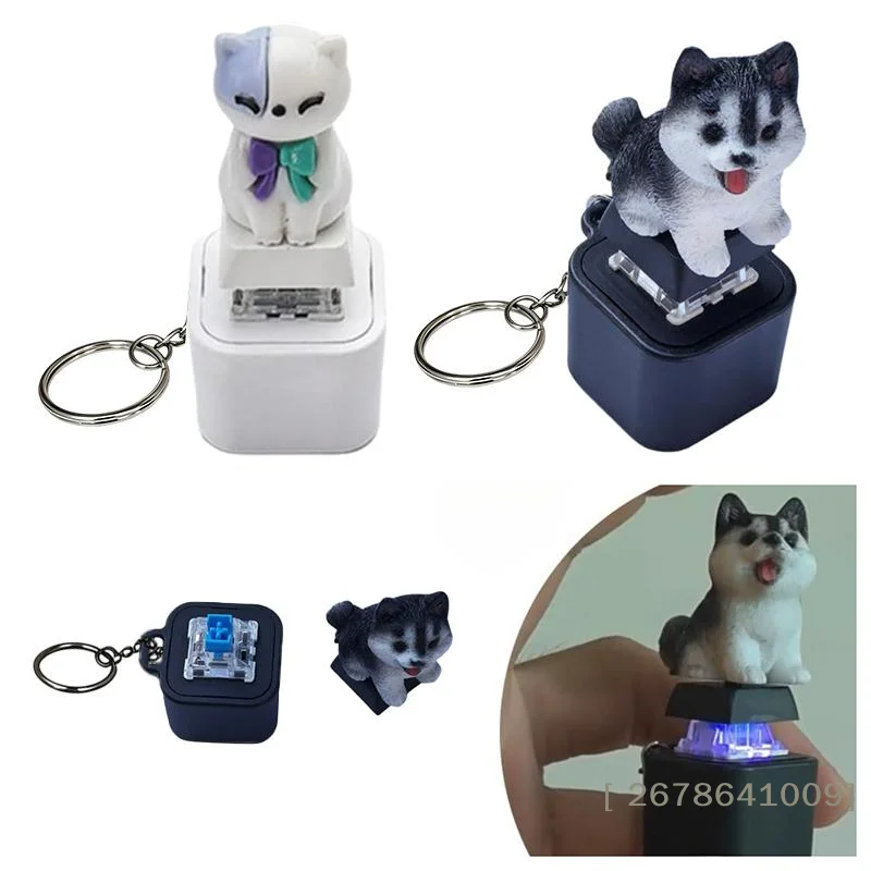 ⚑Funny Keychain USB-C Rechargeable Dog Cat Keyboard Clicker Fidget Toys Sound Keychain With LED For Stress Relief