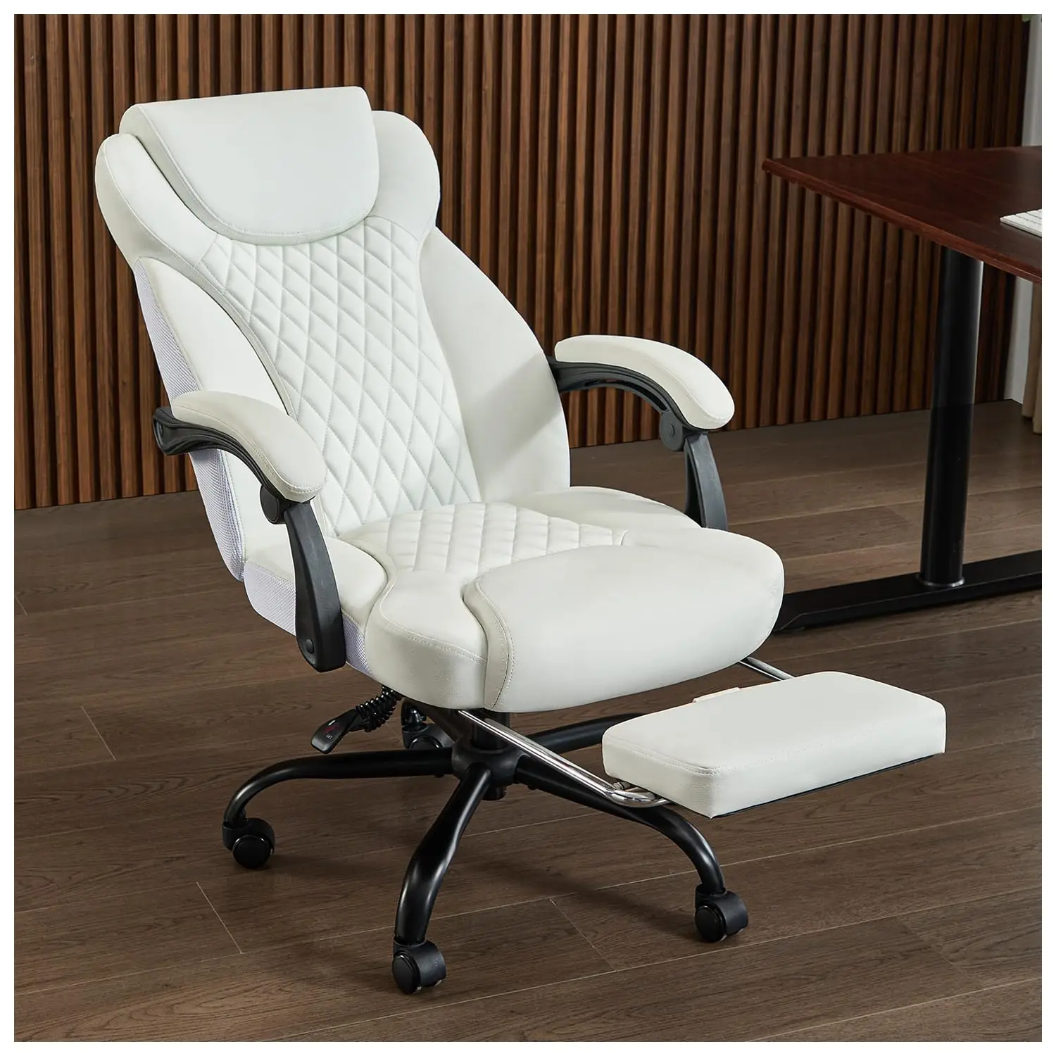 Big & Tall Office Chair with Footrest & Lumbar Support, White, Customized