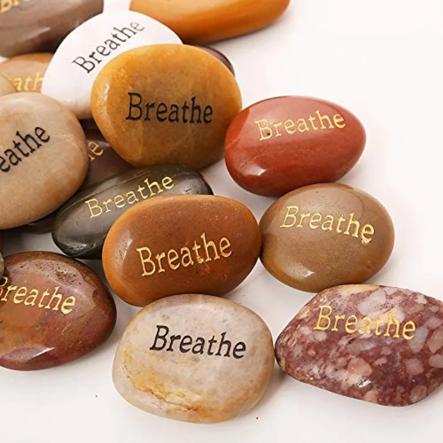 

ROCKIMPACT 50PCS Breathe Breathe Stone Engraved Inspirational Stones Bulk Encouragement Motivational Gifts Zen Healing Inspirin