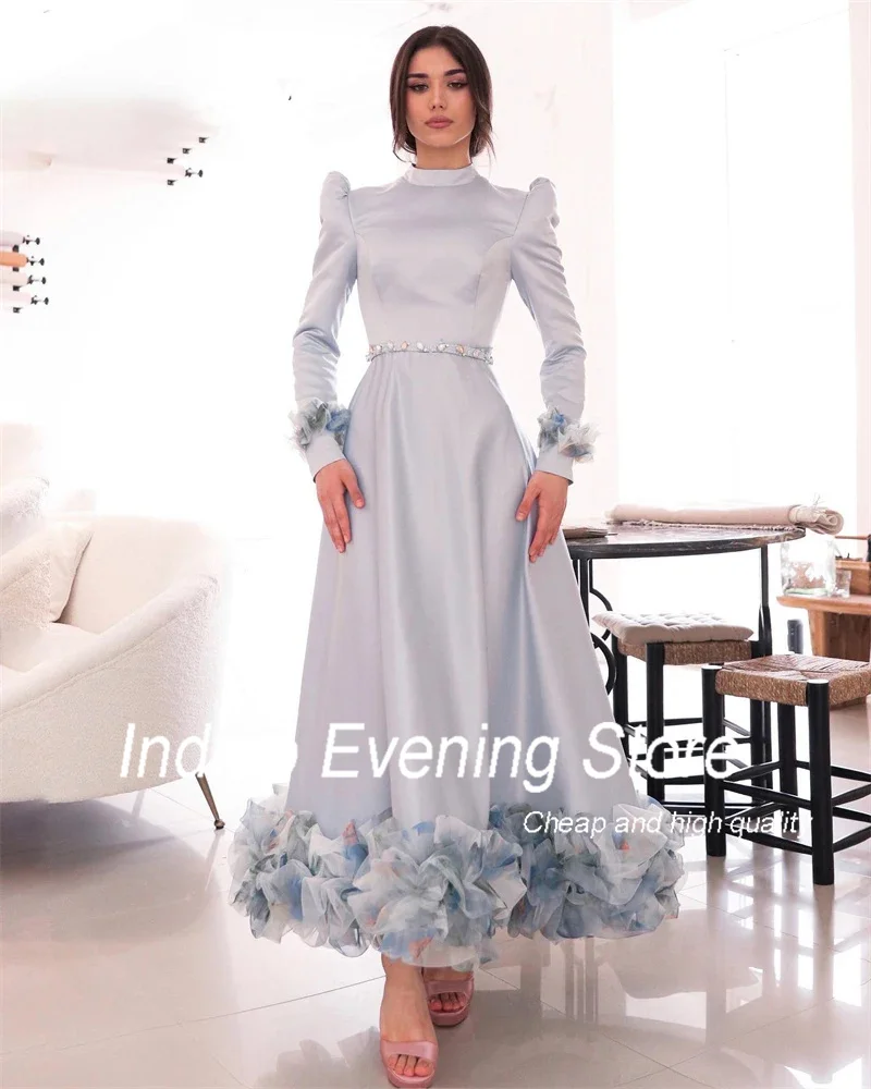 Indigo New Fashion Prom Dress O Neck Full Sleeves Crystal Women Formal Party Dress Robe De Soiree Femmes فساتين طويلة Customized