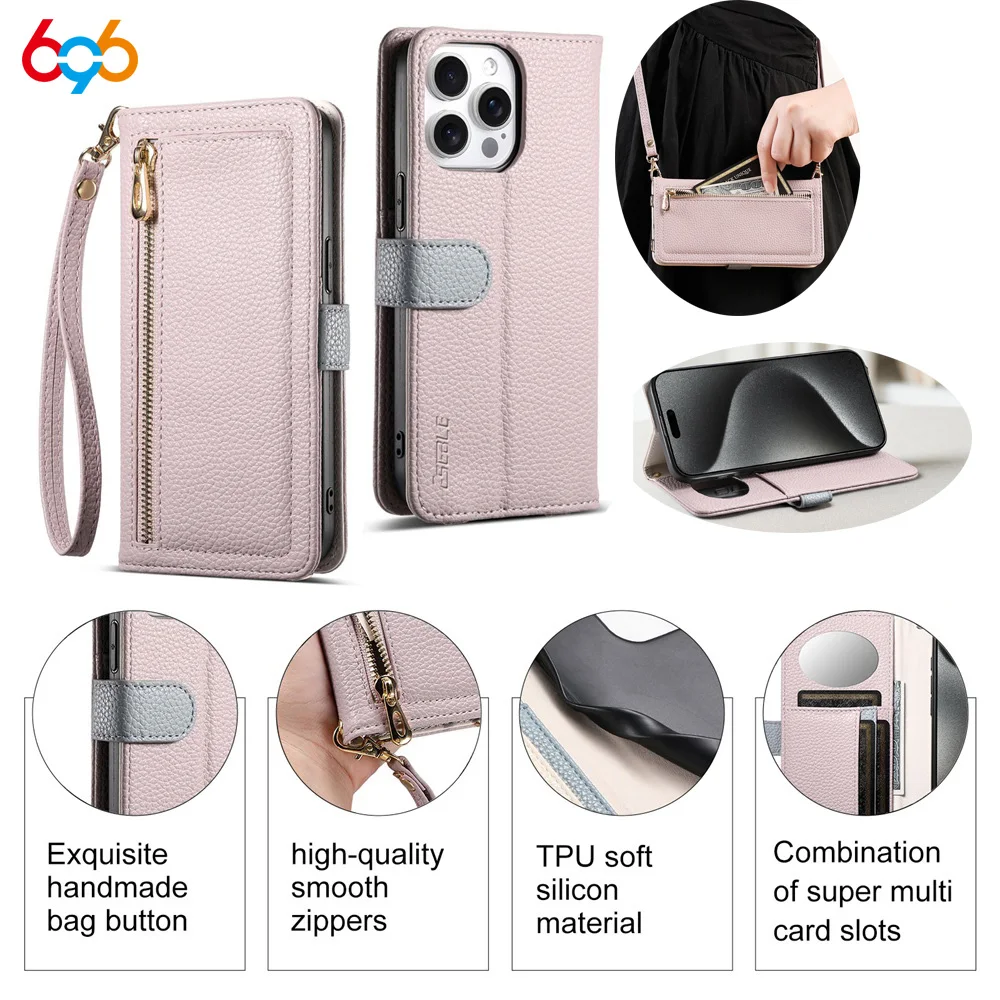 

Кожаный чехол-кошелек для карт на молнии, чехол для телефона можно перевернуть по диагонали для Iphone 17Promax 17 Air 16 ProMax 16Plus 15Promax 15 14 13