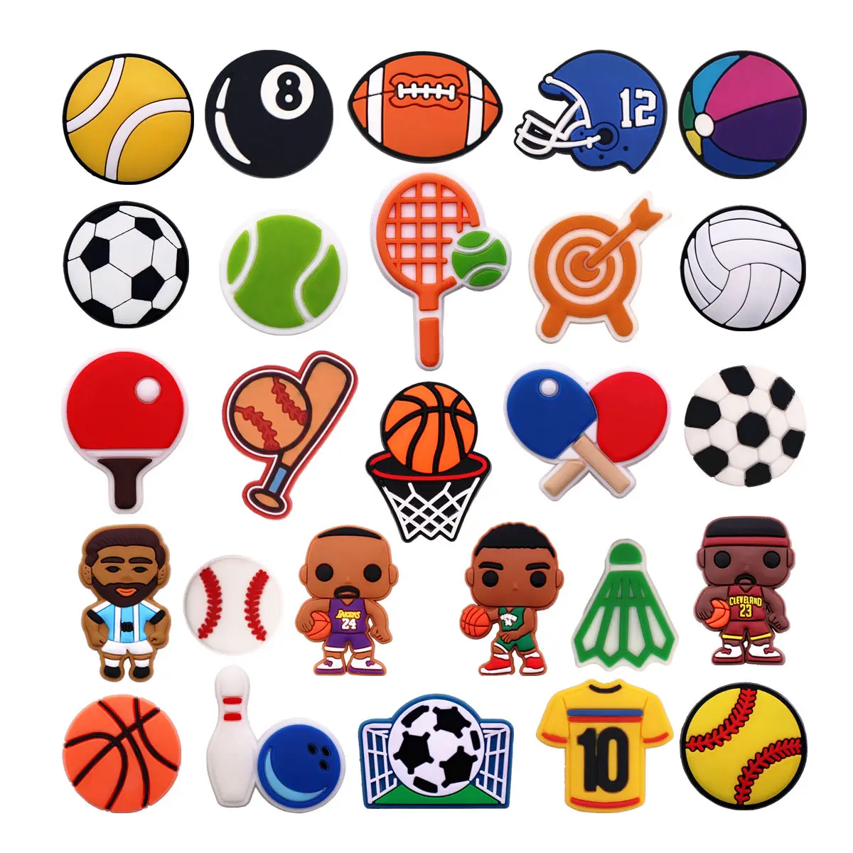 1 Pcs Sports Style Shoe Decoration Basketball Soccer Tennis Baseball Football Shape PVC Shoe Charms Accessories for Kids Gifts