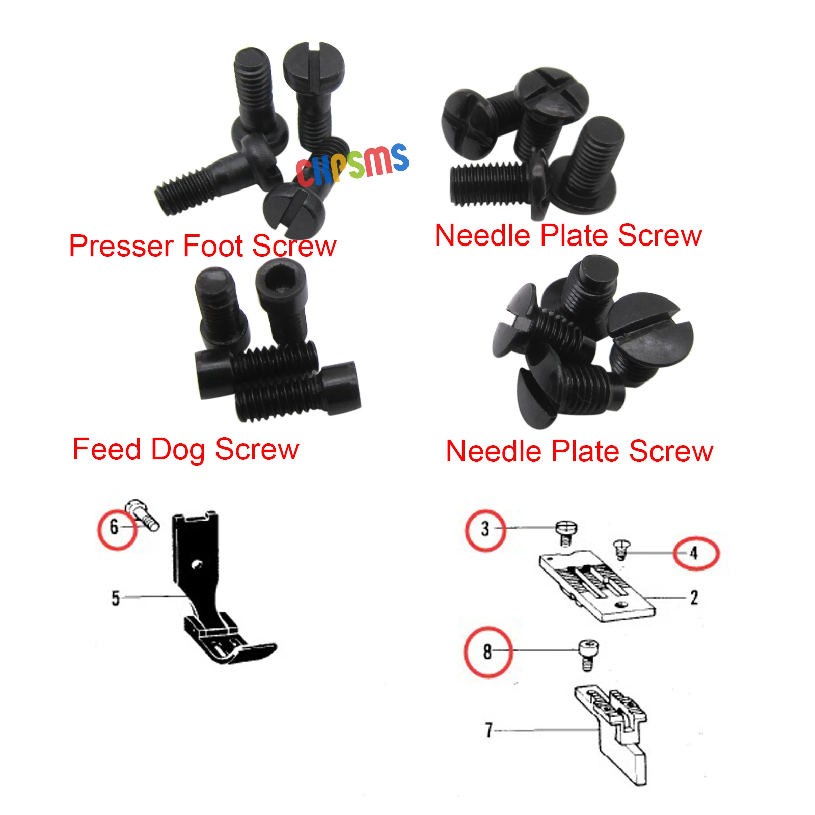 4SET Needle Plate & Feed Dog & Foot Screw FOR BROTHER Double Needle LT2-B842 LT2-B845 LT2-B847 T-8420 T-8450 T-8750