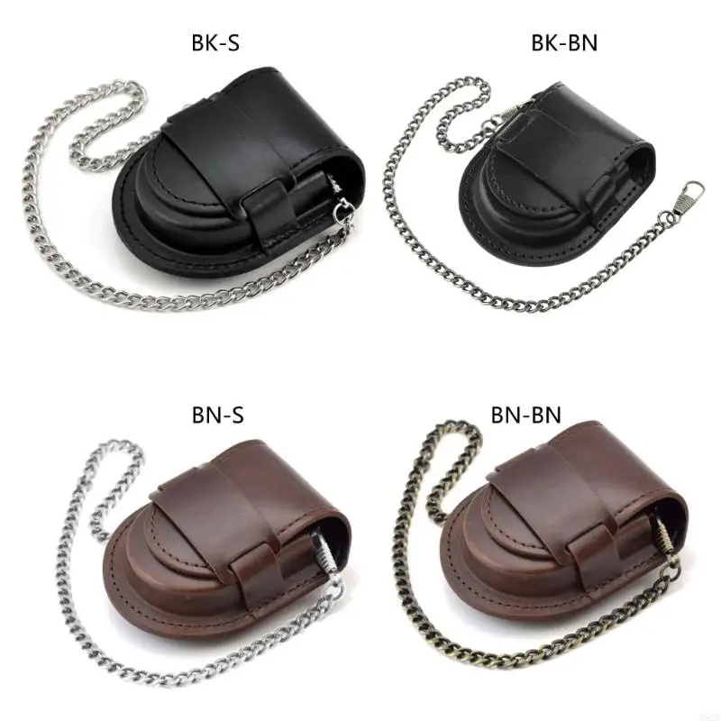 652B Vintage Leather Watch Pocket Watch Protectors Waist Bag Coin Storage With Chain Pocketed Watch Box Holder