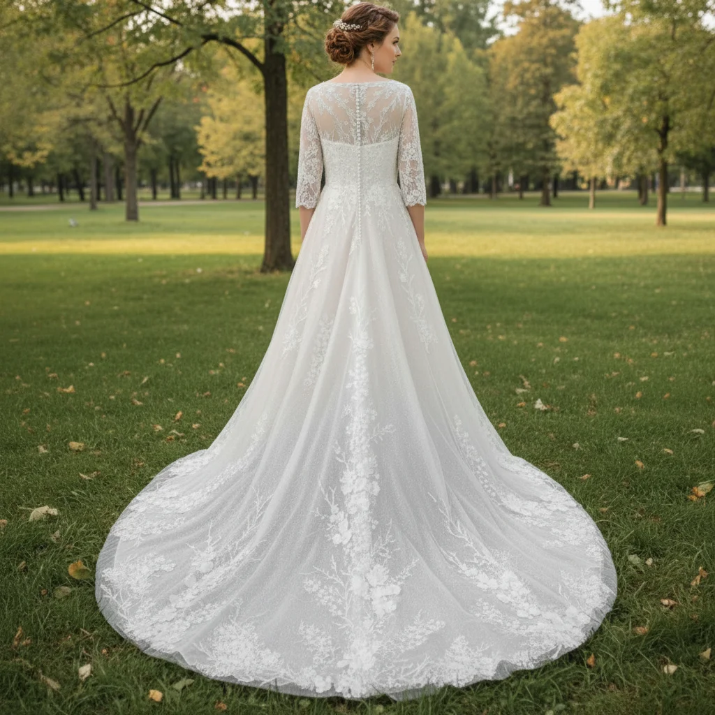 Rosymae plus size abito da sposa a trapezio in tulle di pizzo con maniche a 3/4 abito elegante da donna suknie ślubne