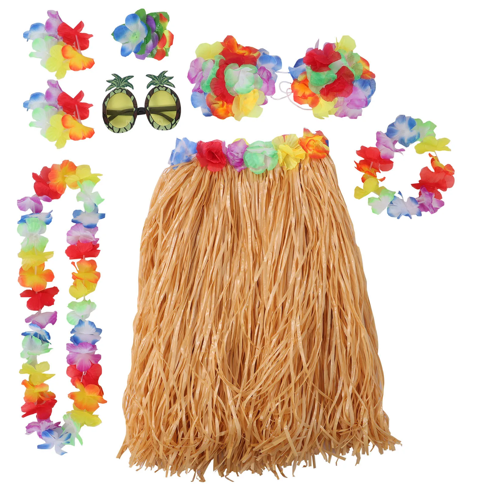 8 قطعة هاواي حولا العشب تنورة مجموعة مطاطا حزام زهرة أساور عقال البرازيلي مشبك شعر نظارات الاستوائية حولا الرقص الطرف #4