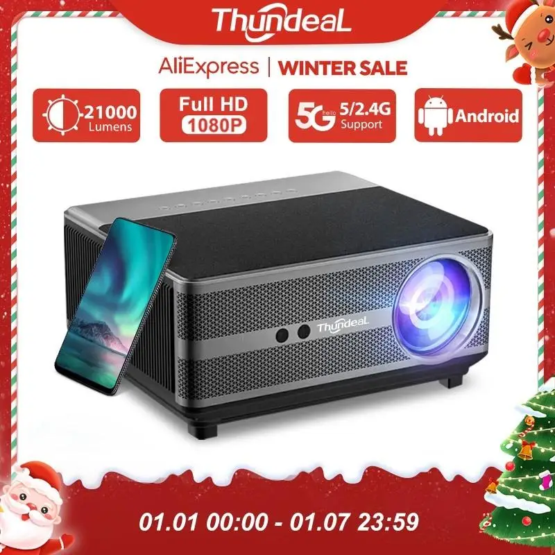 New ThundeaL Full HD 1080P Projector TD98 WiFi LED 2K 4K Video Movie Beam TD98W Android Projector PK DLP Home Theater Cinema