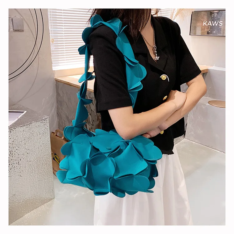 Korean Luxury Designer Handbag Geometric Stereoscopic Petal Tote Handbags For Women\'s Summer Yellow Color Shoulder Crossbody Bag