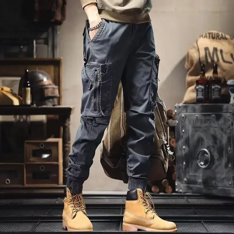 النمط الأمريكي الرجال ملابس العمل السراويل مستقيم الساق عادية في الهواء الطلق التكتيكية فضفاضة تناسب السراويل الطويلة الخريف الربيع الموسم #2