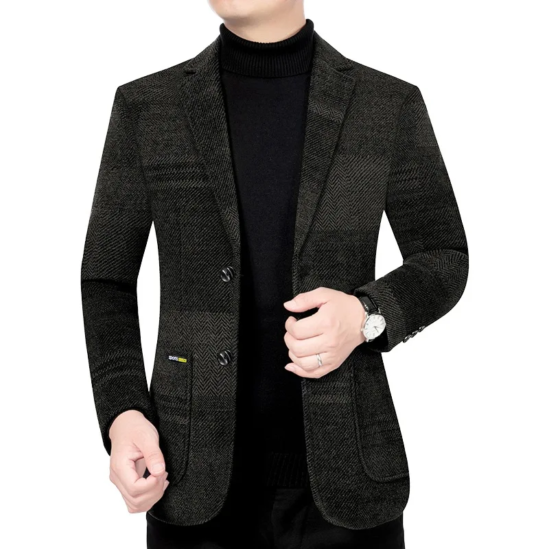 

Man Suit Coat Autumn Fashion Patchwork Pocket Single-breasted Male Outerwear Turn Down Collar Long Sleeve Business Men Blazer