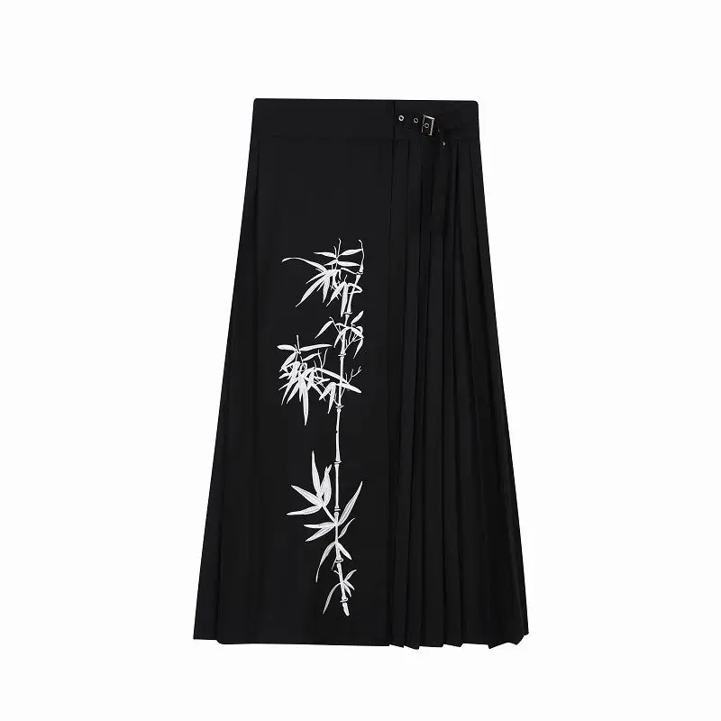 Mode schwarz Bambus bestickt Plissee Pferd Gesicht Rock chinesische traditionelle Kleidung für Männer trend ige Straße Freizeit hose