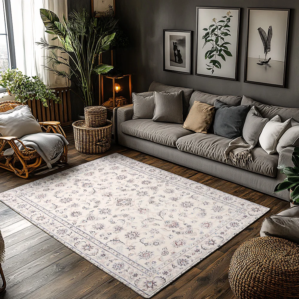 

Vintage Bohemian Persian Rug with intricate floral design for living room decor Handmade Oriental Carpet in cream color (3x5 ft)