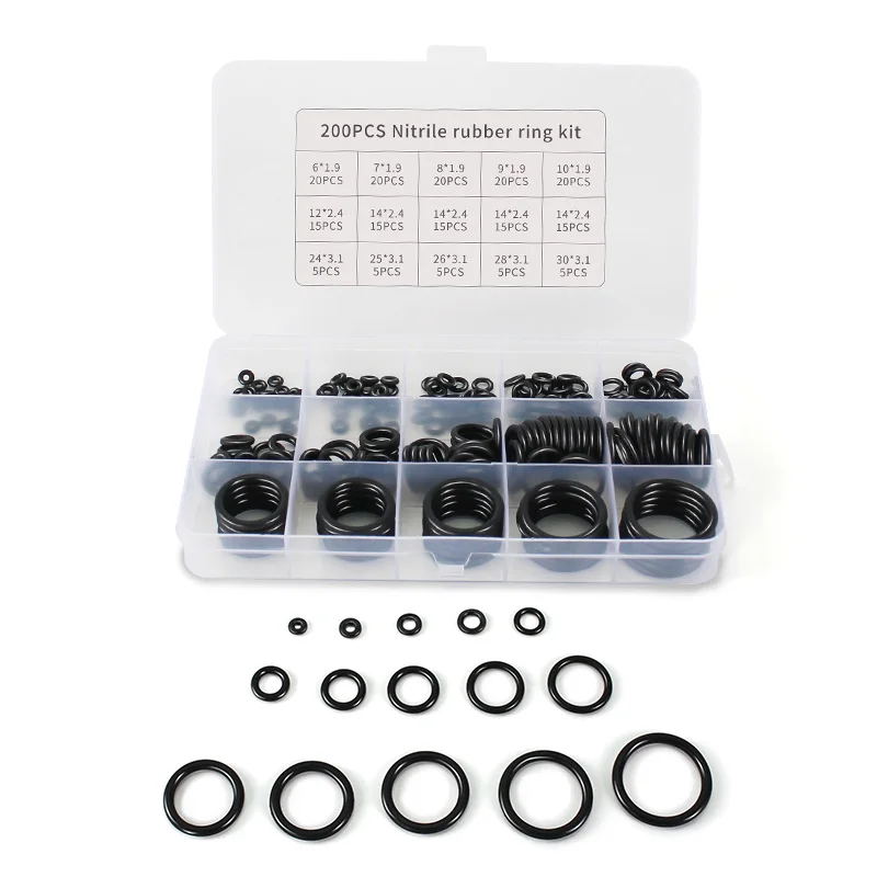 200Pcs NBR Seal O Ring Kit Washer Thickness 1.9mm 2.4mm 3.1mm Nitrile Rubber NBR O-Ring Gasket Sealing Ring O Rings Rubber