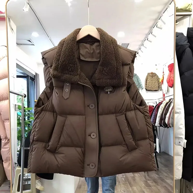 

Модный жилет с хлопковой подкладкой, женское пальто на осень-зиму 2026, новая куртка без рукавов, женский короткий жилет с лацканами ягненка, верхняя одежда Tide