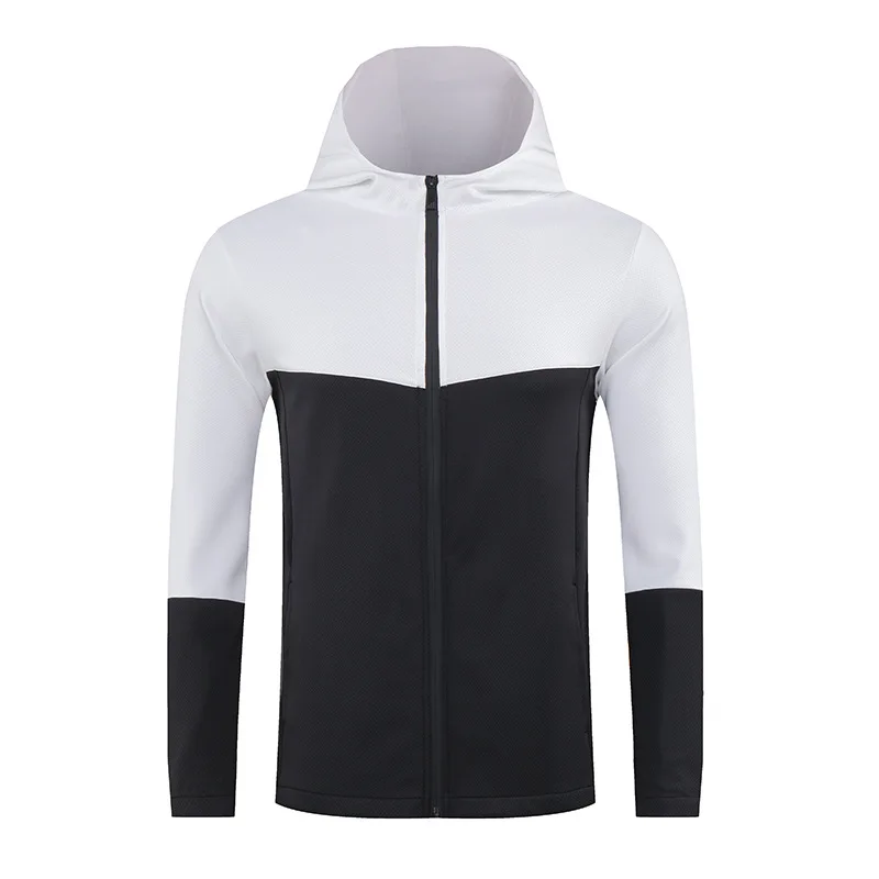 Men's  Leisure Sports Hooded Long Sleeved Jacket with High Elasticity and Tight Fitting Top for Quick Drying Running Training