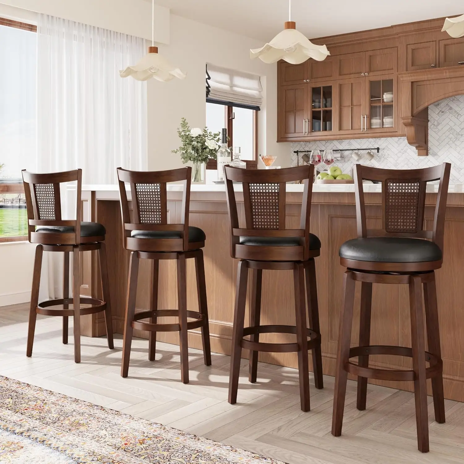 

Swivel Bar Stools with Backs, 30 Inch Bar Stools Set of 4, Wooden Bar Stools, 360 Degrees Swivel Chairs, Customized