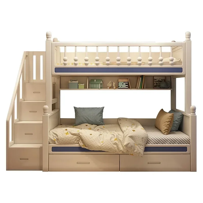 Modern Wood Bunk With Stairs Drawers Child Mother Storage Double Deck For Home House Furniture castle bed