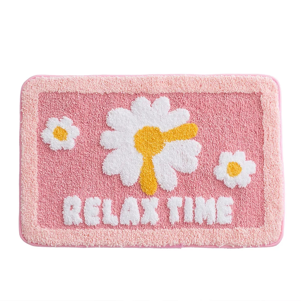 High Quality Bathroom Rug Mat Cute Daisy Bath Mat White and Yellow Flower Decor Rugs Non Slip Floor Carpet Microfiber Bathmats