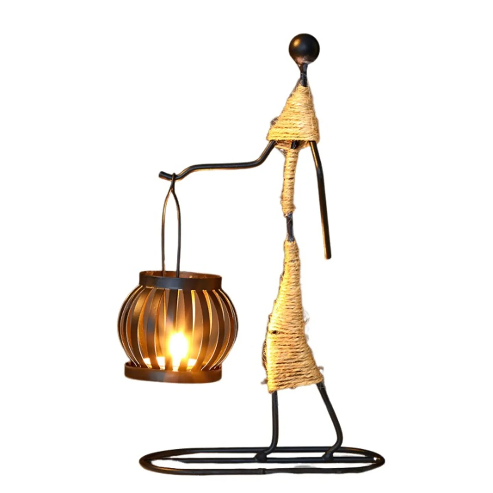 

African-Inspired Tea Light Candle Holder with Metal Art Girl Figure A Type