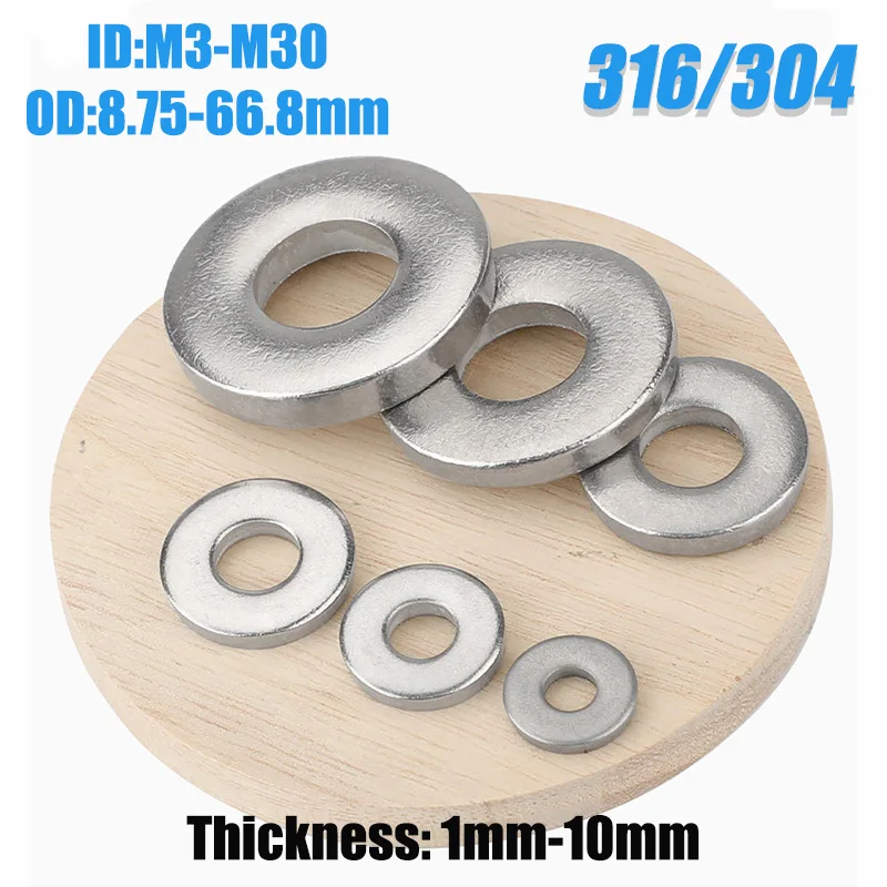 DIN7349 Heavy Duty Flat Washer 304 316 Stainles Steel Thickened Enlarged Plain Washer M3 M4 M5 M6 M8 M10 M12-M30 Fastener Spacer