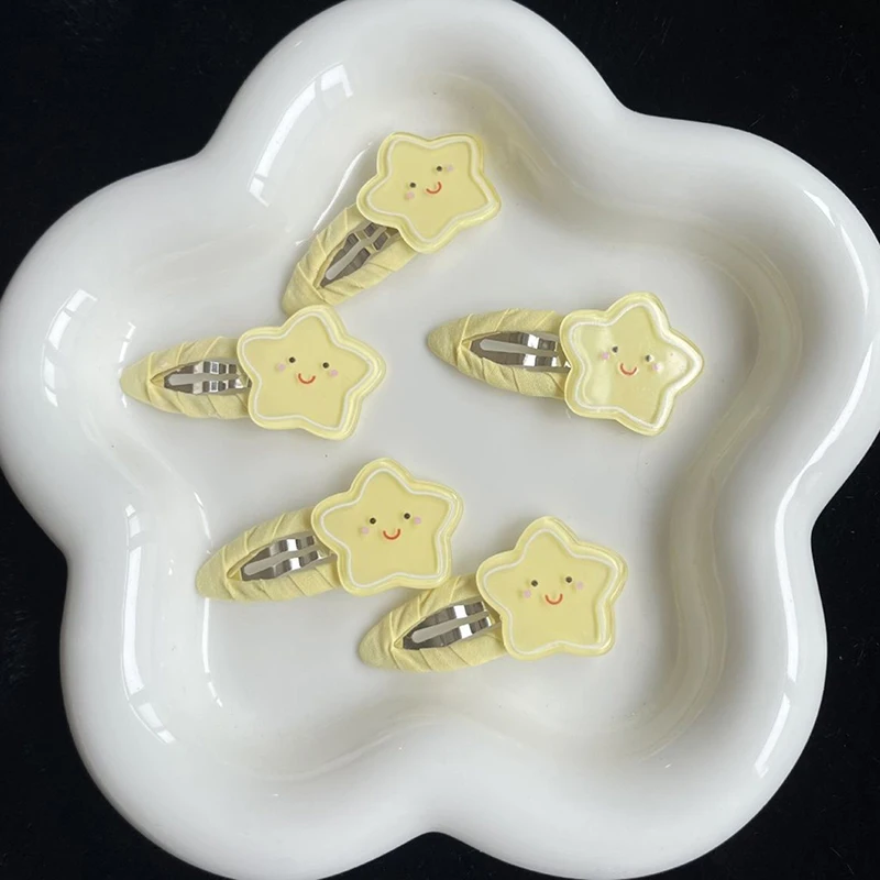 1 زوج الحلو موضة ابتسامة ستار مقاطع الشعر تنوعا لطيف الأصفر الاكريليك دبوس الشعر للنساء الفتيات Kawaii إكسسوارات الشعر هدايا