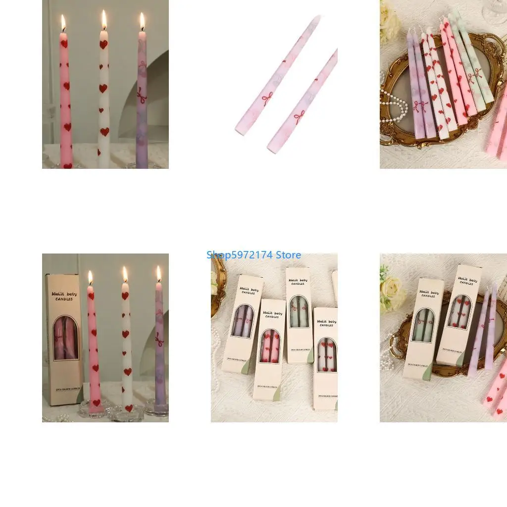 Y3NB Heart Print Sticks Printed Unscented Candlesticks Heart Tapered Set Decorative Candlesticks Home Decors