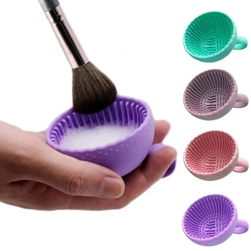Nettoyeur de pinceaux de maquillage, bol de nettoyage de bouffantes de poudre pliante, brosse de fard à paupières cosmétique, tapis de nettoyage, outil de nettoyage, boîte à récurer en Silicone