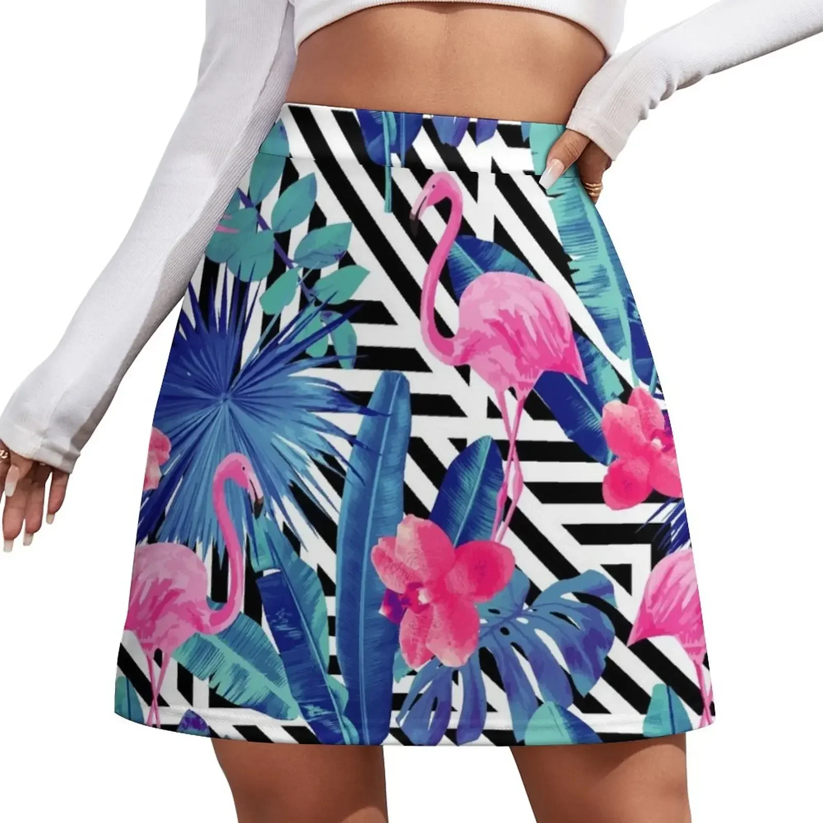 

Pink Flamingo Tropical Jungle Leaf Mini Skirt skirts women summer 2024 festival outfit women