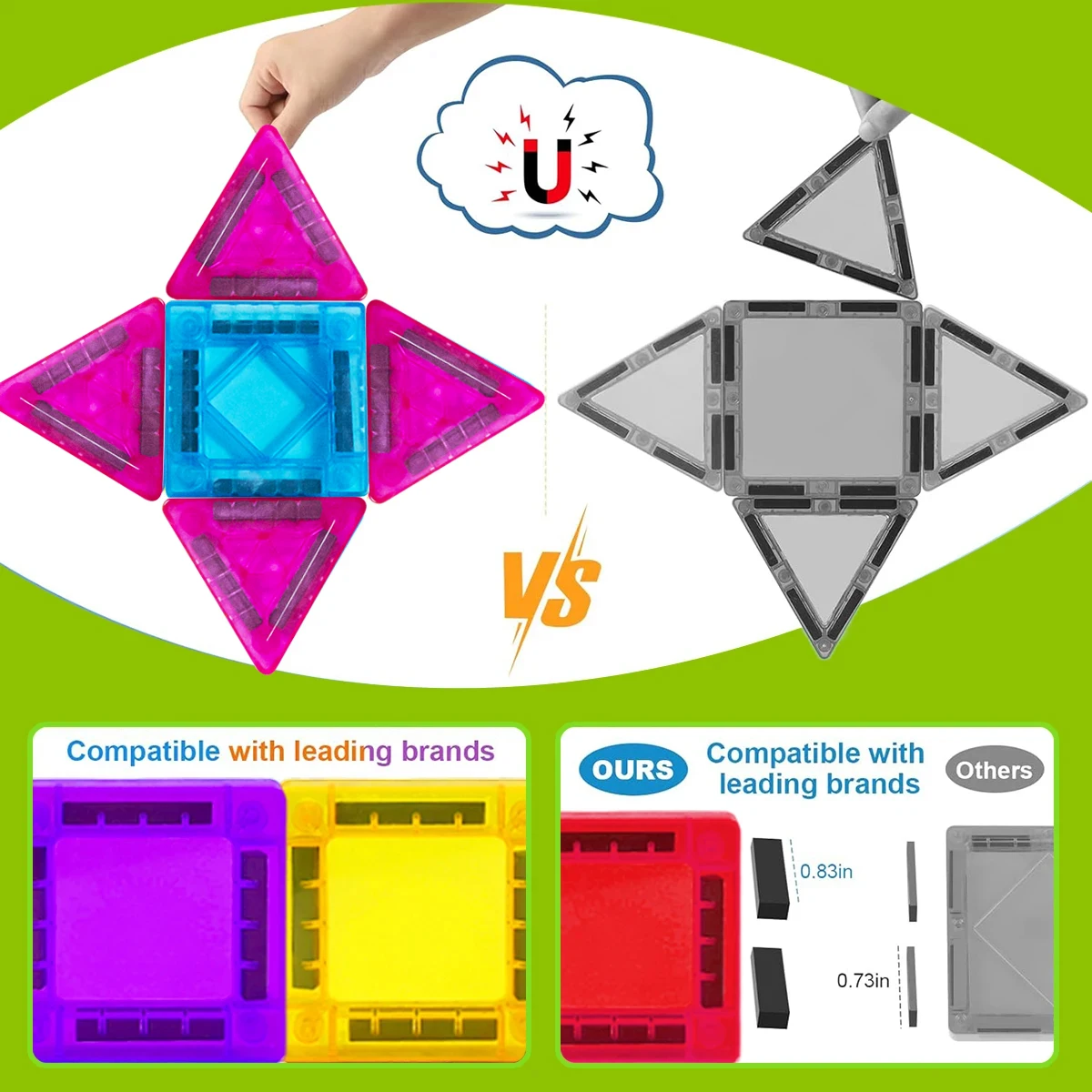 Magnetfliesen-Magnet-Erweiterungsset, Bausteine, Bau-STEM-Starter-Set für Kinder ab 3 Jahren, Jungen und Mädchen
