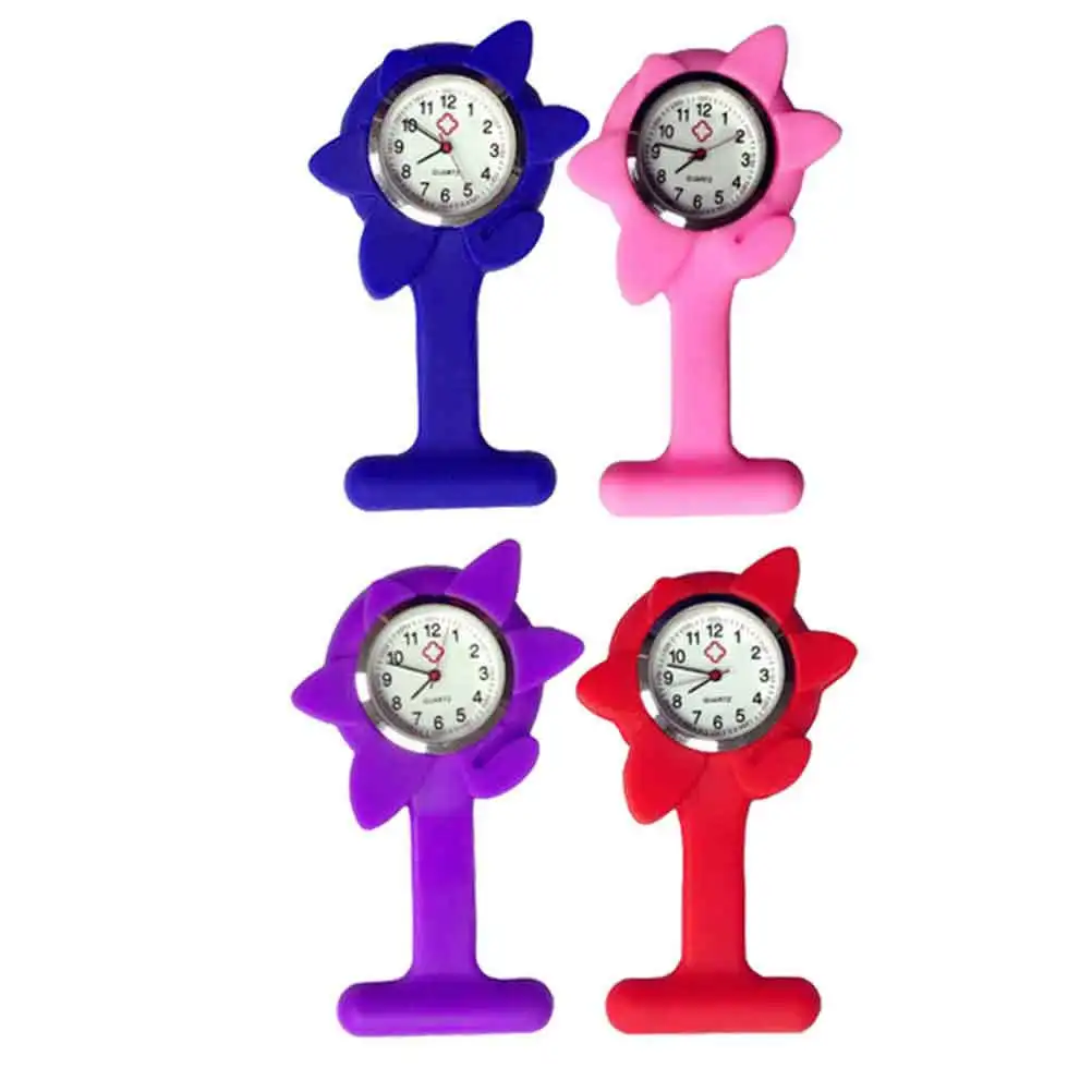 ساعة معلقة من السيليكون على شكل عباد الشمس الحمراء للممرضات والأطباء والجيب الطبي وخفيفة الوزن وبسيطة ورائعة