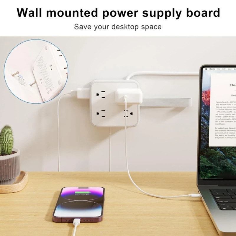 8AC 2USB 1Type-C Port Socket Strip For Travel Portable Storage Wiring Board With Multiple Sockets And Holes US-PLUG