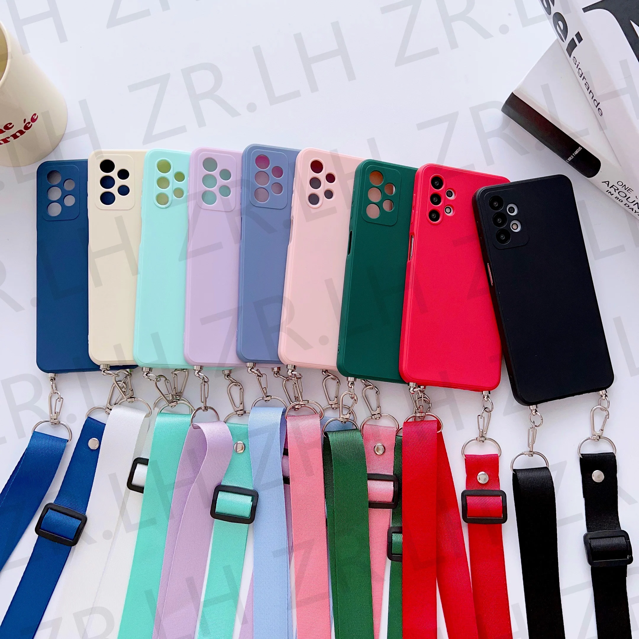 Crossbody Lanyard Necklace Soft Silicone Case For Samsung Galaxy S24 S23 S22 S21Ultra A55 A54 A53 A52 A13 Cord Strap Chain Cover