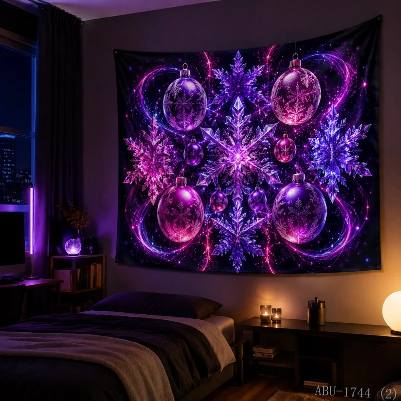 VIKAMA Snowflake Blacklight Glow Tapestry Wall Hanging, Vivid Color Print, Wall Art for Bedroom Dorm Party Game Room Bar Decor