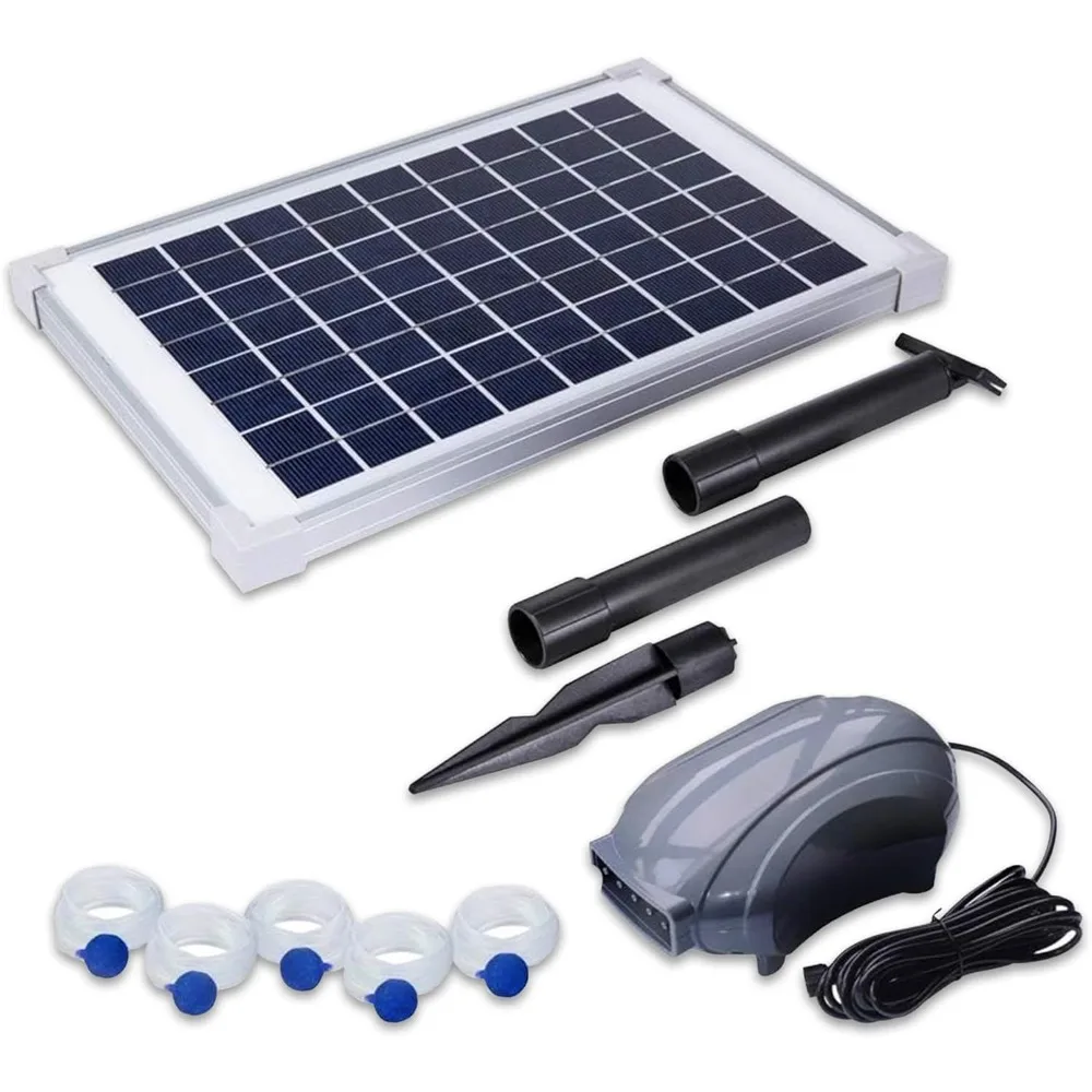 12-Watt Solar Pond Aerator Kit with 5 Air Stones, Sun-Powered, Easy-to-Install & Maintenance-Free Outdoor Aerator for Fish Ponds