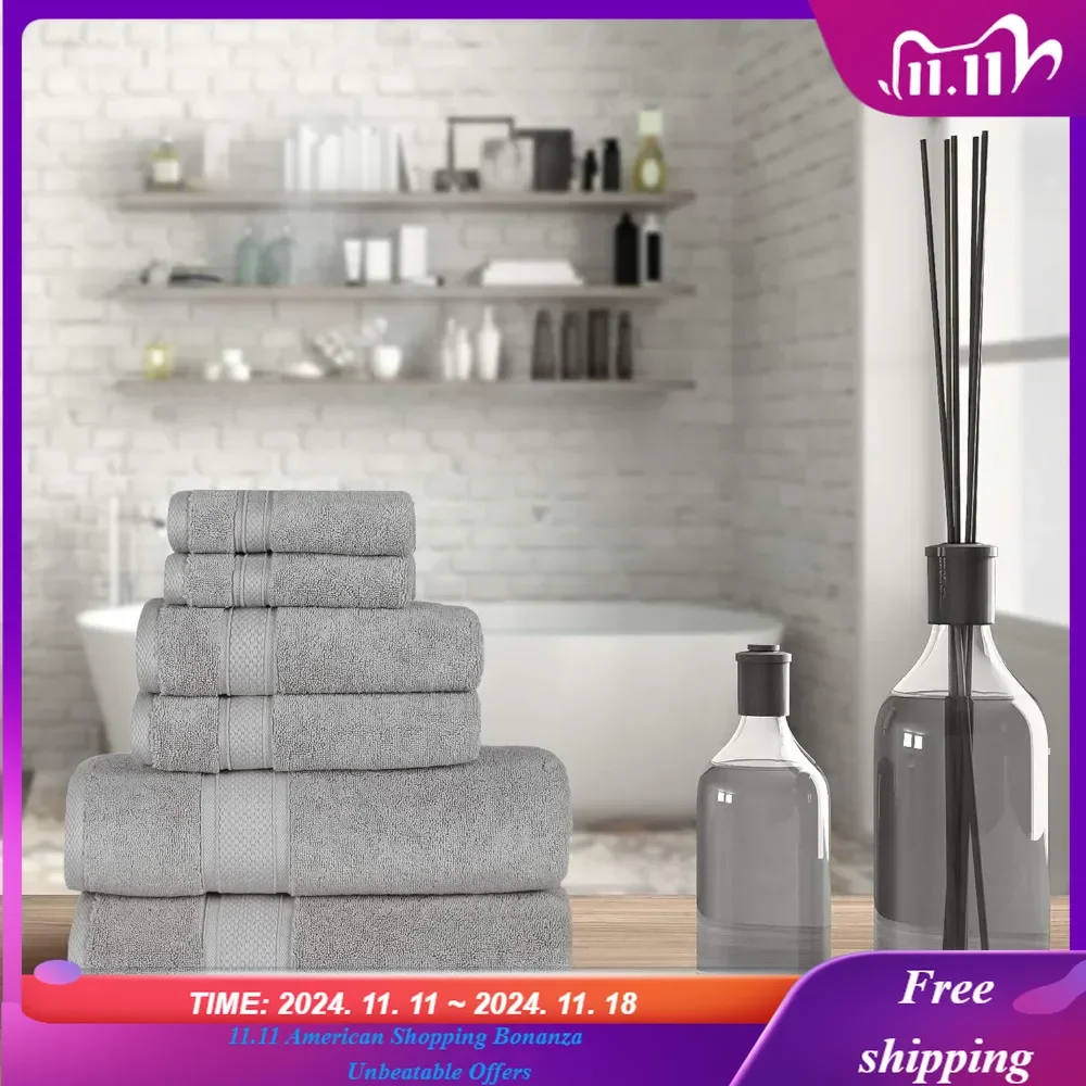 

Hotel Quality Turkish Towel Set for Bathroom (6 Pcs Towel Set, Mirage Grey)