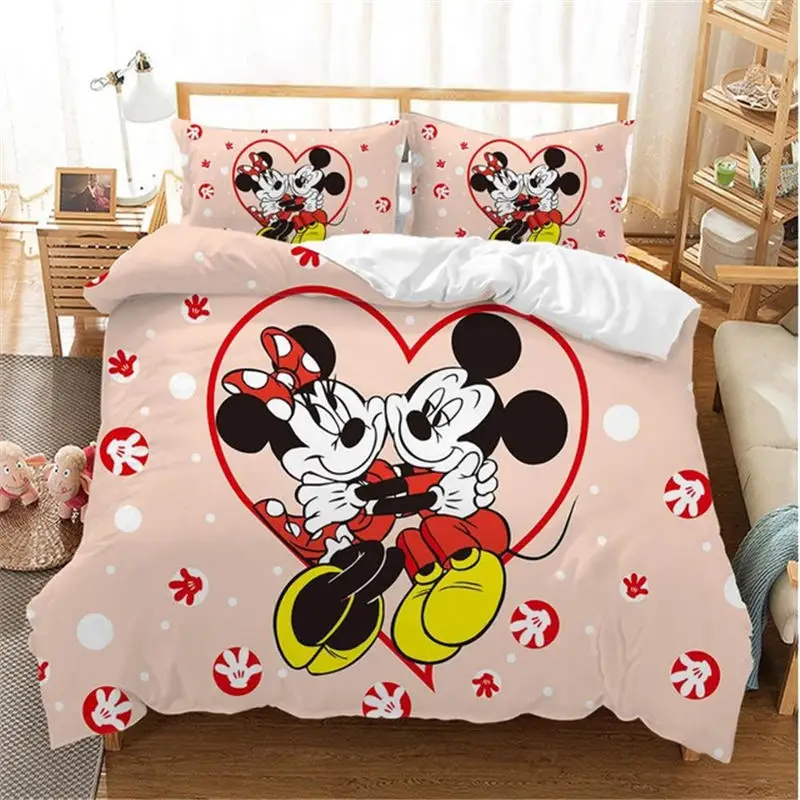 Disney Christmas Mickey Minnie Mouse Bedding Set Cartoon For Children Boys Girl Adult Duvet Cover Christmas Birthday Gift