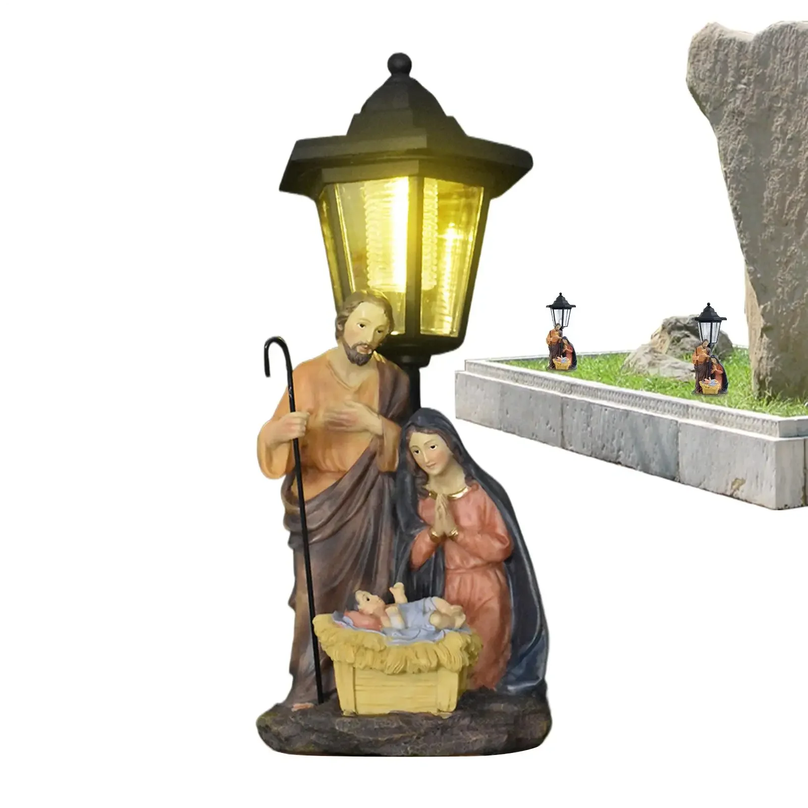 Outdoor Nativity Scene Solar Lanterns Ornament Jesus Garden Lanterns Solar Powered Lights Nativity Scene Ambient Lighting Decor